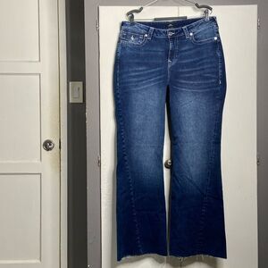 True religion women joey mid rise twisted flare fray hem jeans women sz 36 NWOT